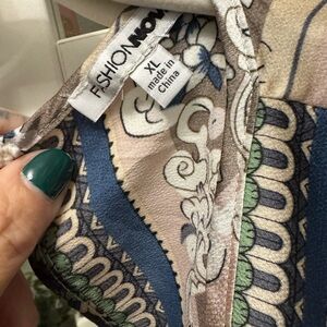 Fashion Nova Blue and Green Patterned Dress